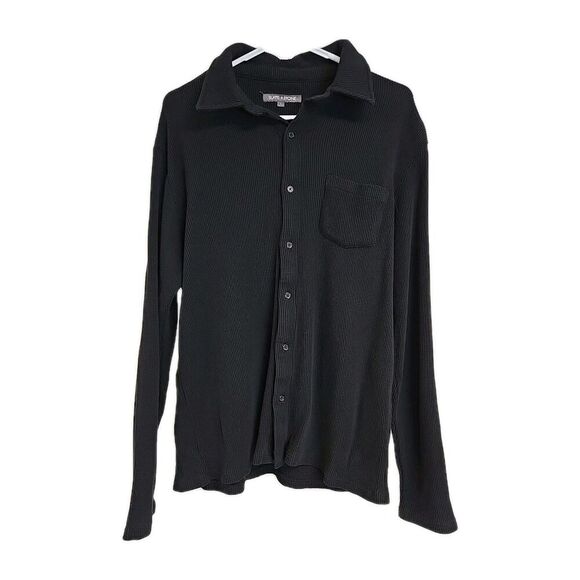 SLATE & STONE Button Down Long Sleeve Waffle Knit Sweater Shirt Black Men’s Sz L - Picture 1 of 8